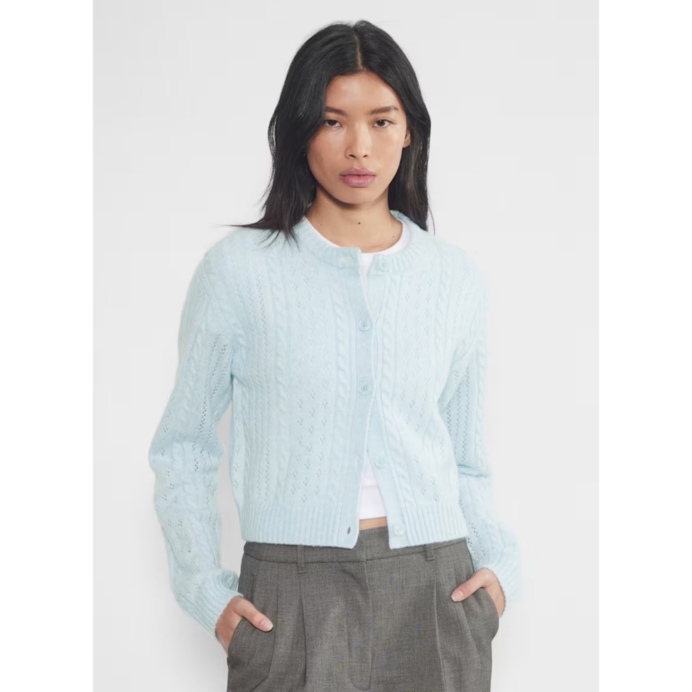 Aritzia Light Blue Cable Knit Button Cardigan